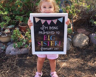 Printable Pregnancy Photo Prop / Baby Announcement - Chalkboard Sign - I'm Being Promoted To Big Sister - Digital Download / JPEG file
