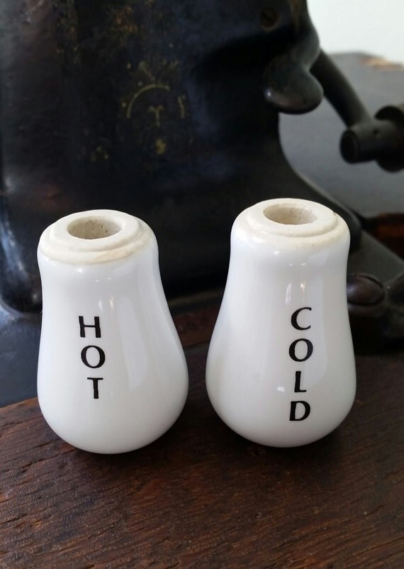 Vintage White Hot and Cold Porcelain Faucet Handles. Hardware