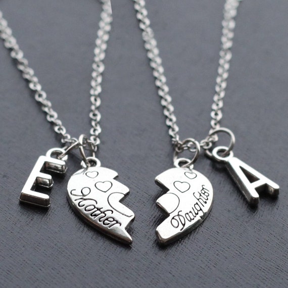 Mother Daughter Necklaces Christmas Gift initials heart