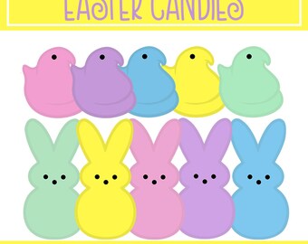 EASTER CLIPART - Peep Candy Clipart - Digital Download - Extended Commercial Use - Transparent Clipart - bunny and chick clipart