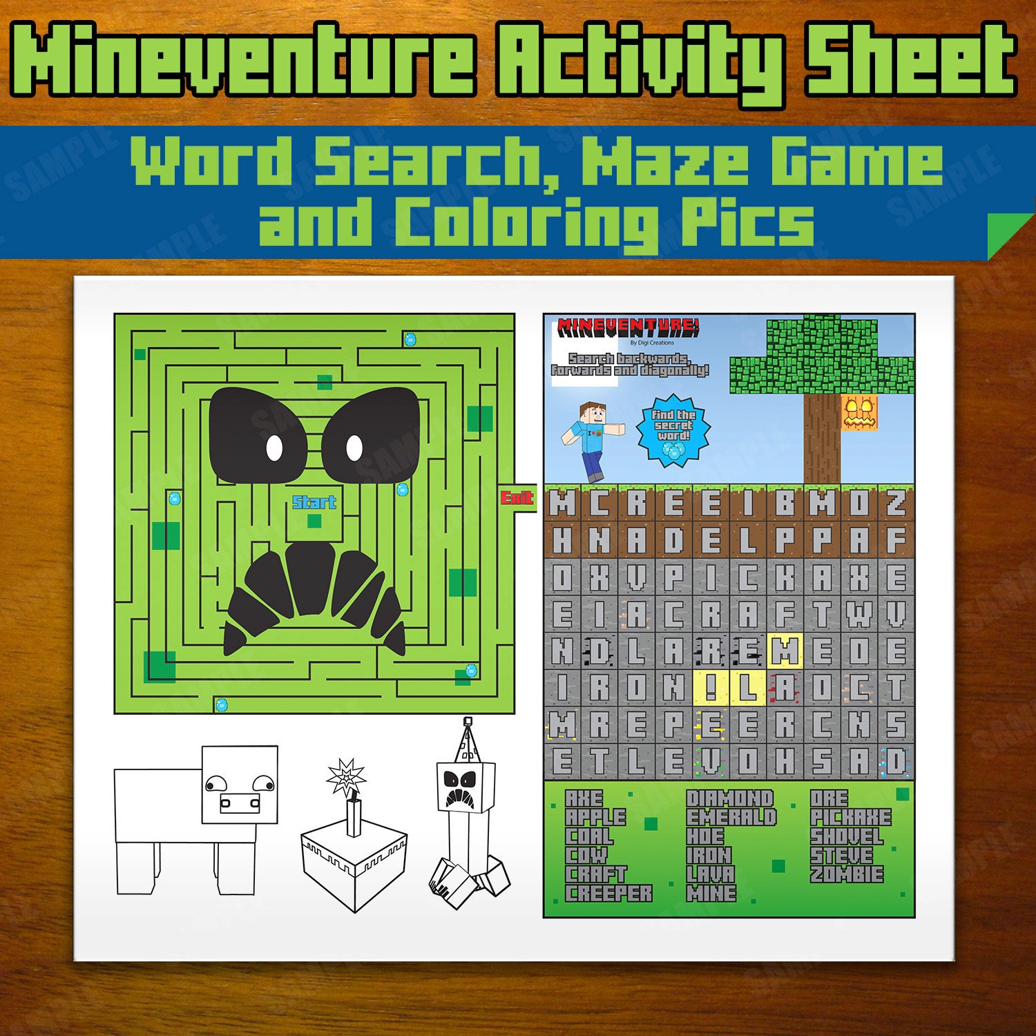Mineventure Activity Sheet Instant Download Maze Word
