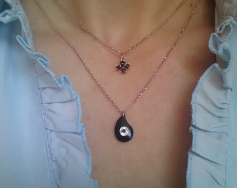 Layered necklace / evil eye necklace / cross necklace / rose gold layered / drop evil eye with cross / everyday jewelry / gifts for her