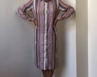 70s Serbin Designed by Marianne Vertical Stripe Shirt Dress