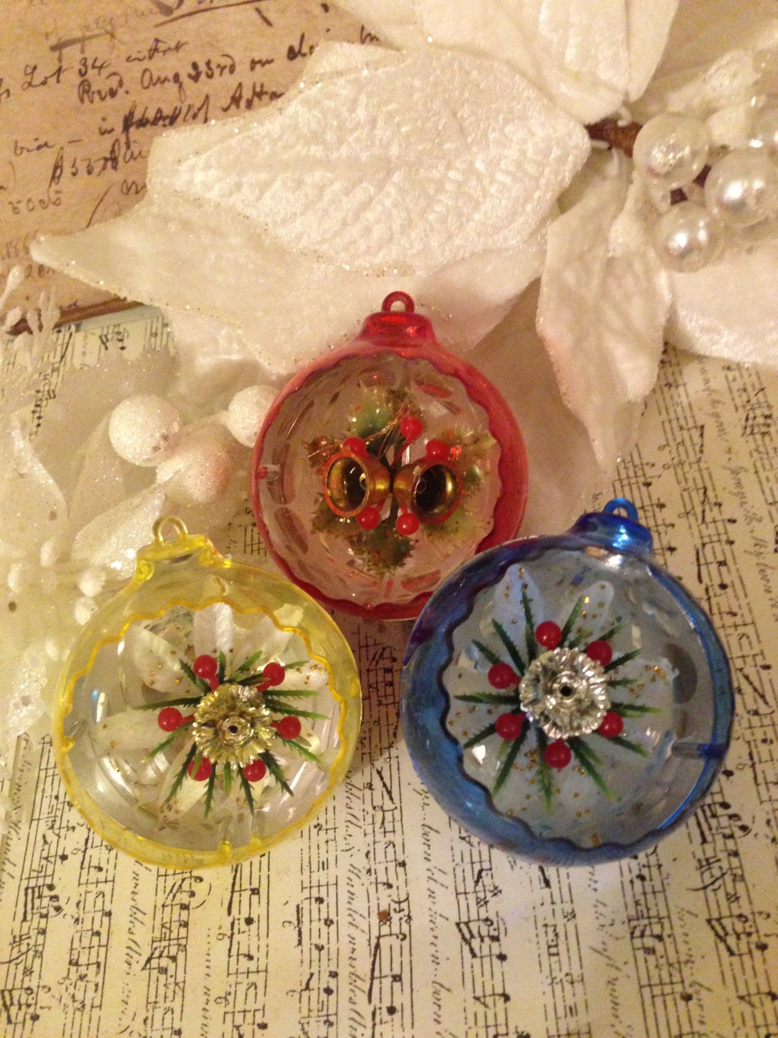 Vintage Christmas Diorama Ornaments Plastic Jewelbrite Ball