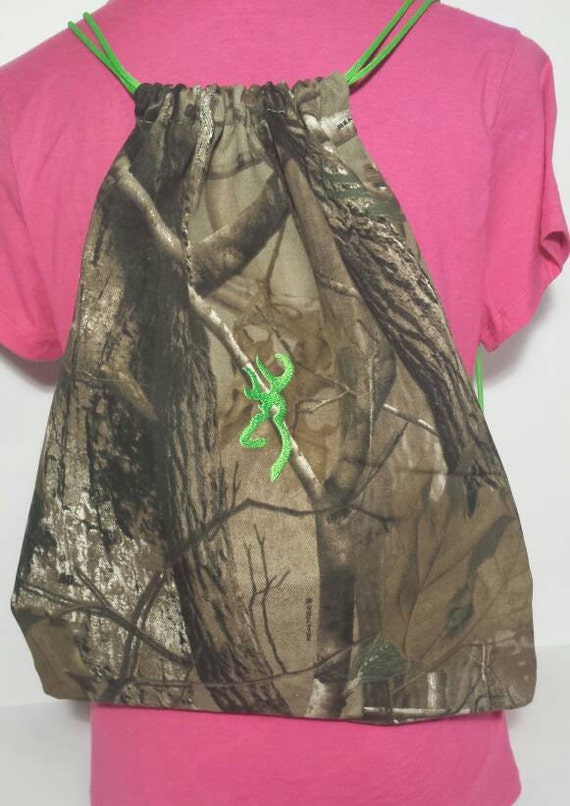 Items similar to RealTree lime green camo drawstring backpack, lime