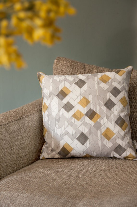 NEW Mustard cushion / grey cushion geometric by KateyAndJosephine