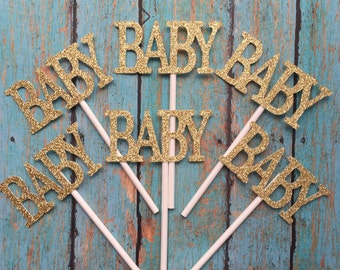 Baby Shower Cupcake Toppers, Baby Cupcake Toppers, Gold Baby Shower Cupcake Toppers, Gold Baby, Gold Cupcake Toppers
