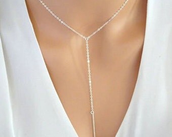 Lariat Necklace, bar necklace, Simple Y Necklace in Sterling Silver, Gold Filled, Rose Gold Filled