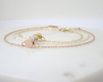 Personalized Gold Dot Bracelet, initial Rose Gold bracelet, Silver disc Bracelet, Layering Bracelet, Custom hand stamped initial Bracelet