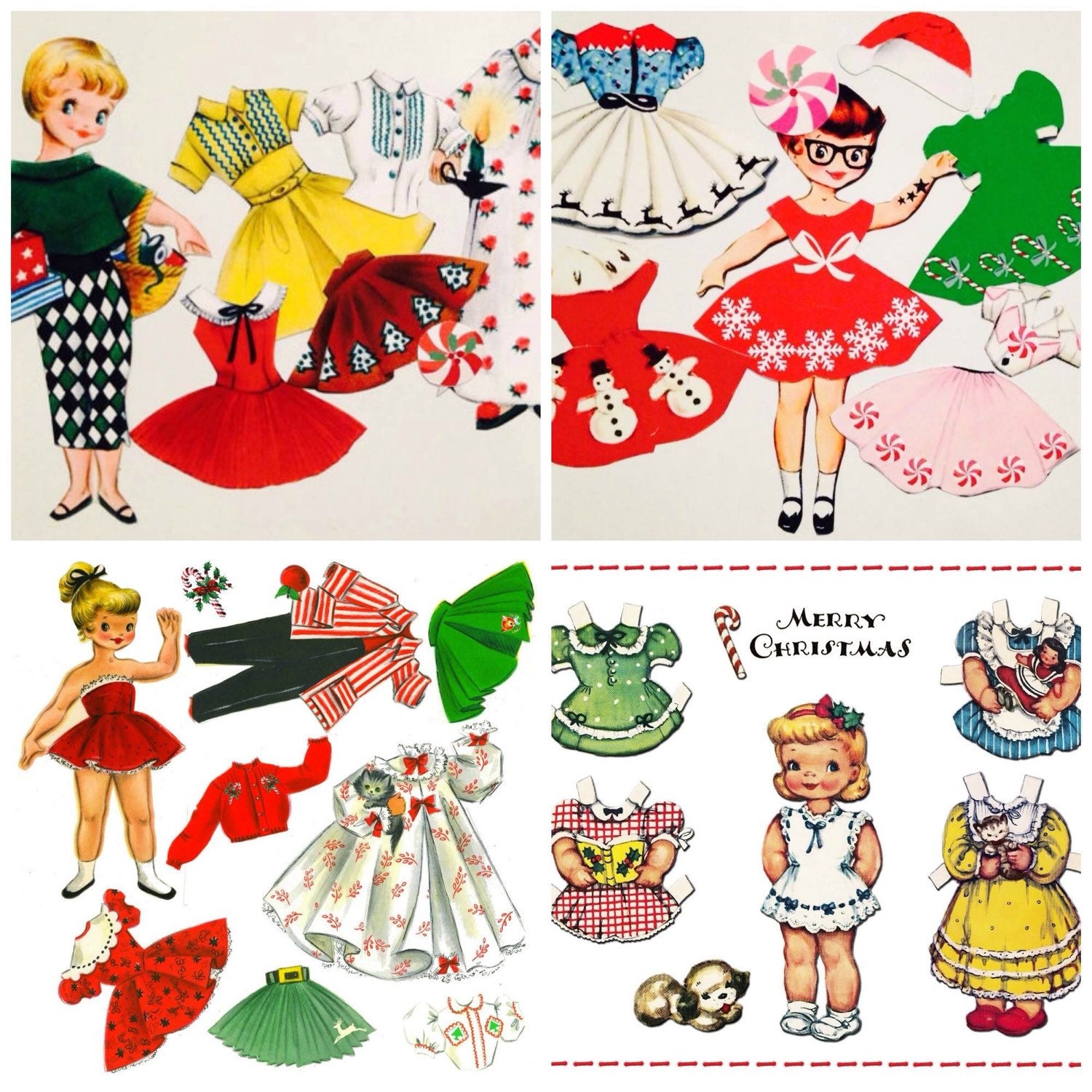 vintage paper dolls Christmas by Thequirkygirls on Etsy