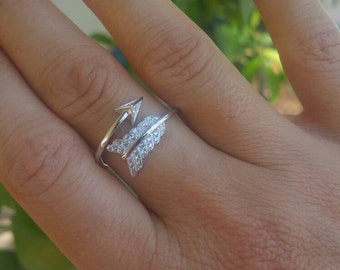 Trendy Celebrity Style Pure 925 Sterling Silver Arrow CZ Ring sizes 6, 7, 8 Boho Jewelry, Bohemian Ring, Stacking Ring