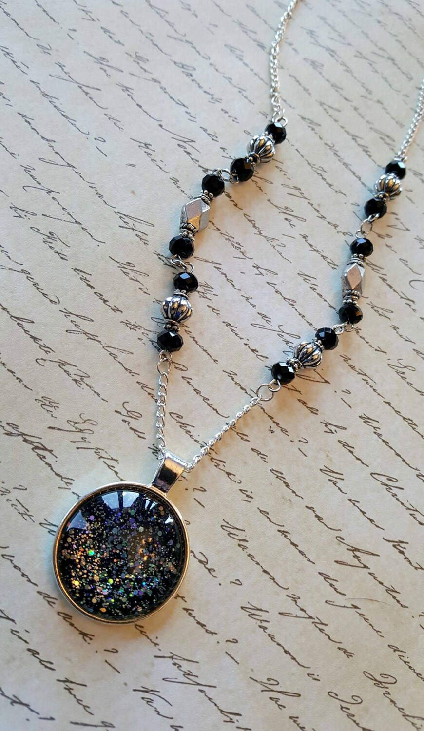 Black Glitter Necklace Glitter Necklace Black Galaxy