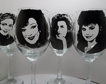 Designing Women, Hand painted glasses, Painted wine glasses