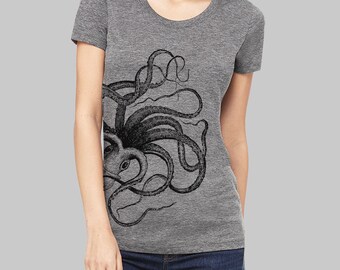 Octopus, Octopus Tshirt - graphic tees for women, screen print, cool t shirts, juniors clothing, womens tshirts, graphic tee