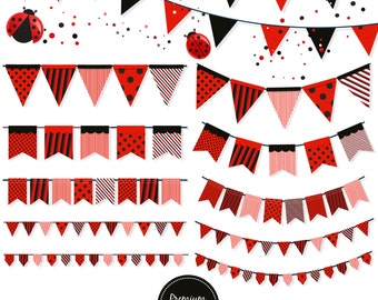 Banner flag clipart, ladybug bunting banners, bunting clipart, party banners, bunting flags, baby shower clipart - CA403