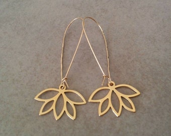 Flower Earrings, Long Earrings, Long Flower Earrings, Gold Earrings, Gold Flower, Flower Jewelry, Wedding Jewellery, Gift Earrings, HilaAssa