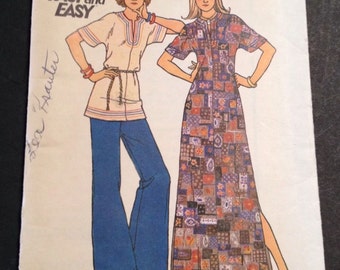 Butterick 3590 Vintage Sewing Pattern Womens Maxi Dress Caftan Tunic 1970s 32.5"