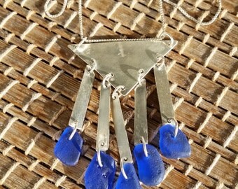 Cobalt Blue Sea Glass Necklace. Cobalt Blue Sea Glass Earrings. Cobalt Blue Sea Glass Jewelry Set. Blue Sea Glass Sterling Silver Necklace