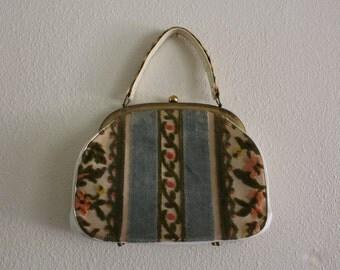 Vintage 1960's White Floral Tapestry Purse