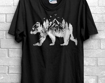 Wild Bear Woods T-Shirt - Adventure Camping Journey Trees National Park Nature Outdoors Wilderness Tee Mens Womens Kids Graphic By Kyandii
