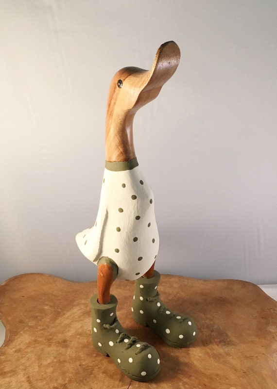 Medium Olive Spotted Wooden Duck with Boots
