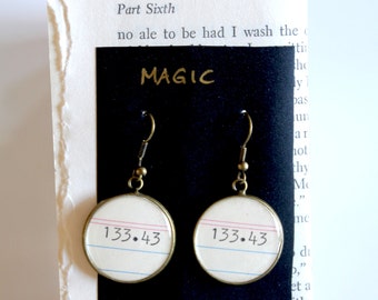 Dewey Decimal System EARRINGS, Magic, 133.43, call number, library, gift