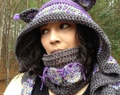 4 items Cheshire cat hooded scarf,Cat Hooded scarf,adult,teens,handmade crochet