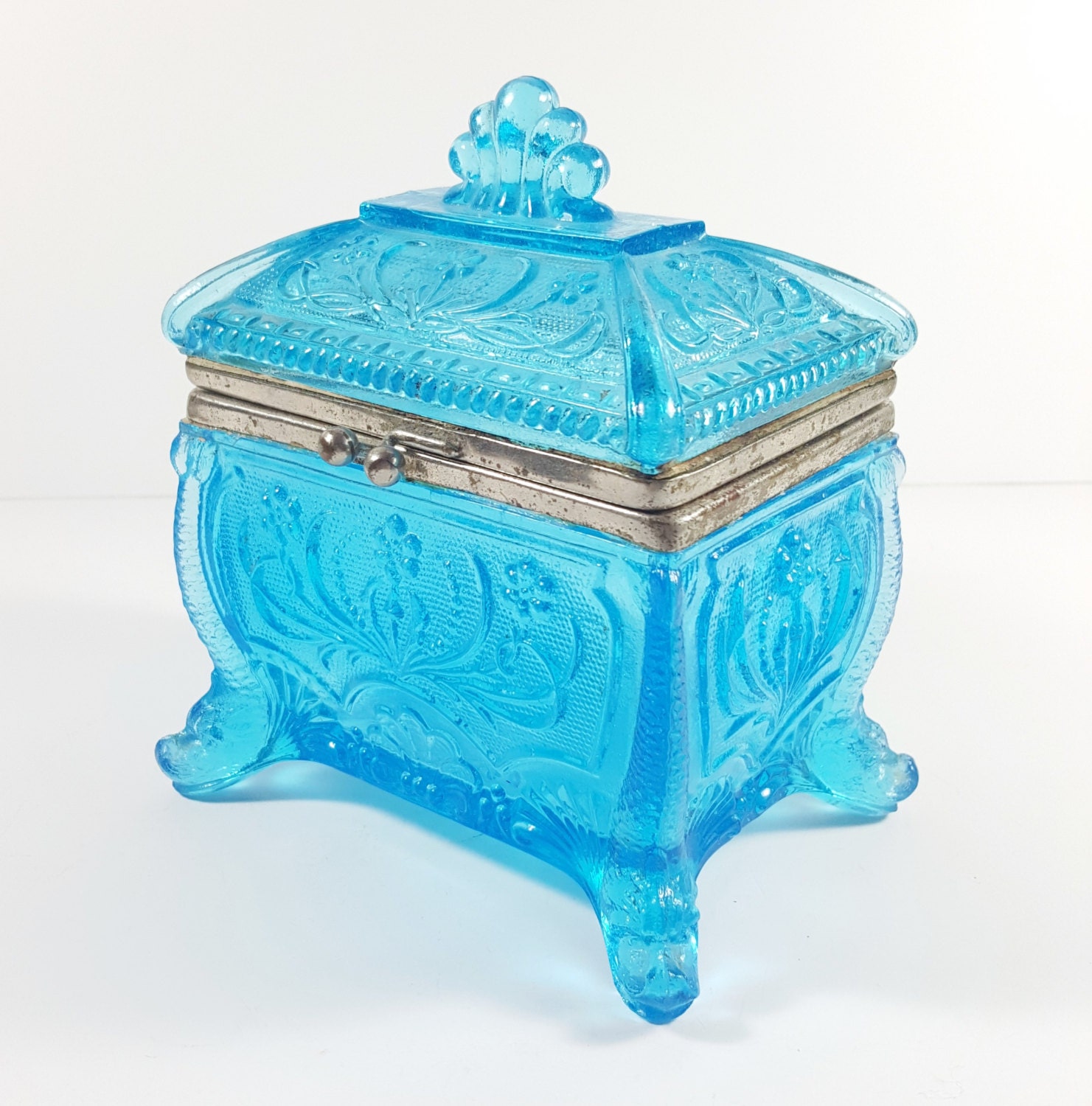 Vintage Antique Blue Glass Trinket Box Jewelry Box With | Free Nude ...