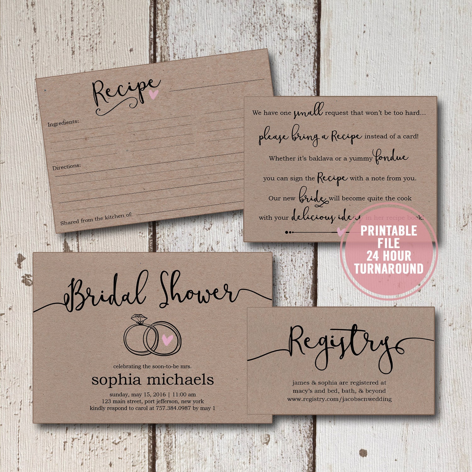 Bridal Shower Invitation Printable Suite Rustic Wedding