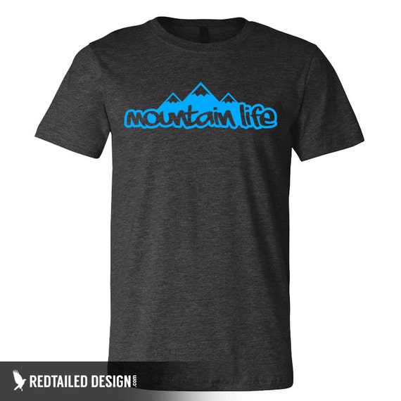 Mountain Life T-Shirt Dark Grey Heather / Blue by RedtailedDesign