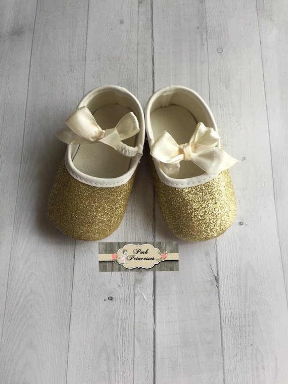 Baby Girl Gold Glitter Shoes Baby Shower by PoshPrincessesBows