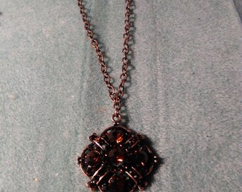 Amber Bronzed Chain Pendant Necklace