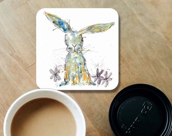 Rabbit coaster, hare coaster, wooden coaster, personalised coaster, hand made coasters, kitchenware, rabbit decor, rabbit gift