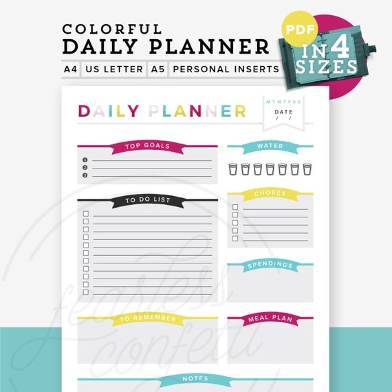 Colorful Daily Planner PDF Printable planner Diy to do list