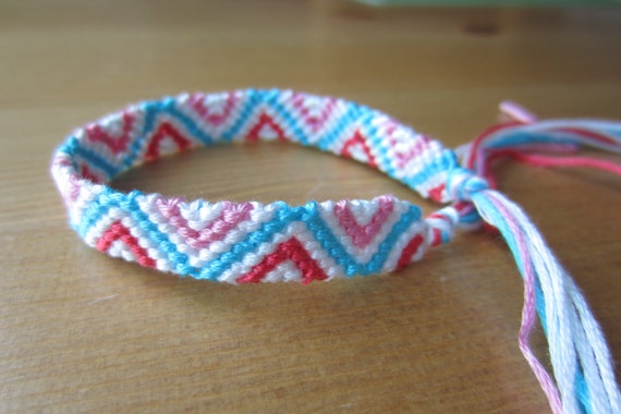 pink blue white and red triangle friendship bracelet