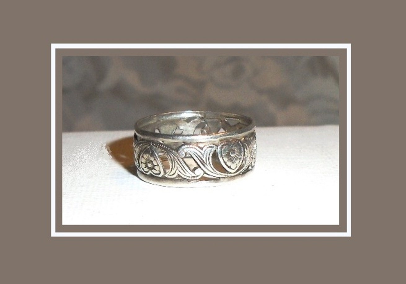 Art Nouveau Wedding Ring Antique Sterling Silver Ring Cut