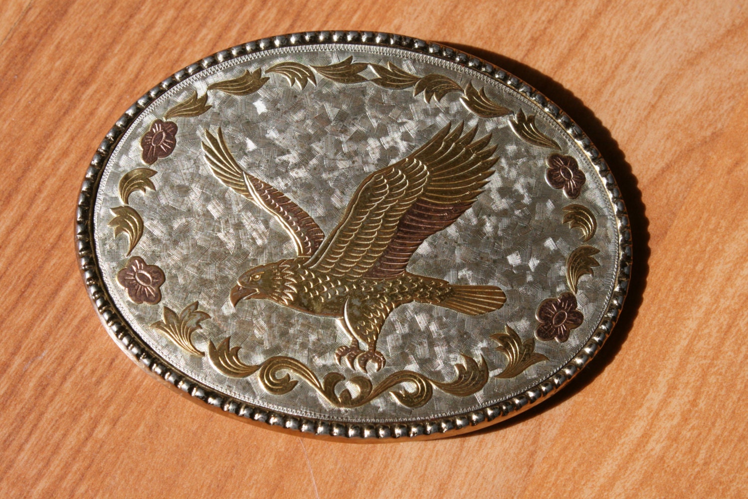 Gold Eagle Oval Belt Buckle  Vintage Belt Buckle  Flying