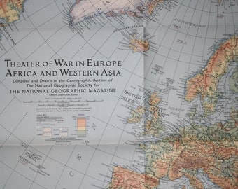 National Geographic map Theater of War 1942 Vintage