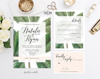 Garden Wedding Invitation Printable , Garden Wedding Stationery Suite , Leaves Wedding Invitation , Wedding Suite , Printable Wedding Suite
