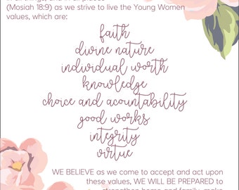 2017 LDS Mutual Theme, Young Women Theme and Young Women Values Printables