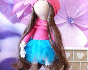 Handmade doll-Decoration doll-Unique doll- doll color Amaranth -Handmade Doll- Art doll- Textile Doll-Fabric Doll- Home Decoration doll