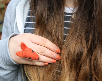 Needle Felt Fox Ring, Silver Plated Fox Ring, Fox, Animal Ring, Needle Felted Fox, Animal Jewellery, Fox Jewellery, Felt Fox, Quirky Gift