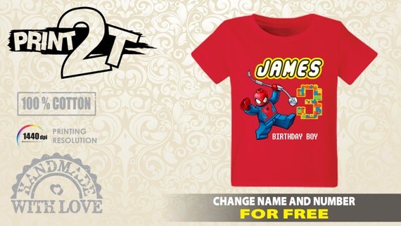 LEGO Spiderman Custom Birthday T-Shirt Custom Name and