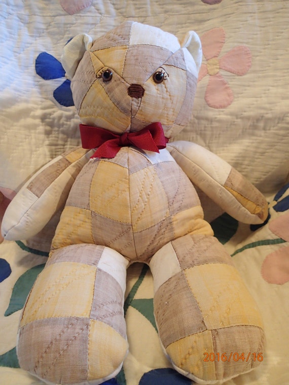 Quilted Teddy Bear. Vintage Quilt. Primitive. Rustic Decor.