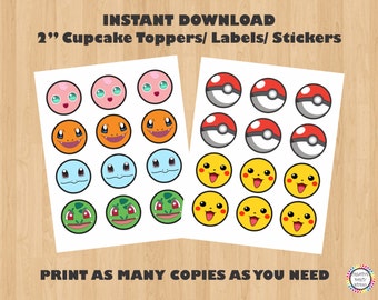Pokemon Party Cupcake Toppers/ Pokemon Stickers/ Pokemon Labels/ Tags/ Pokemon Birthday Party/ Pokemon Party Favors/ Printable Decoration