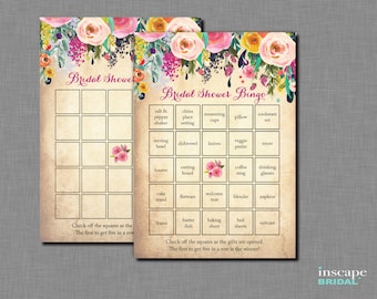 Bingo Game Printable, Floral Bridal Shower Bingo Game, 1 Blank AND 40 Unique / Different Pre-Filled Bingo Cards, Downloadable Shower Bingo