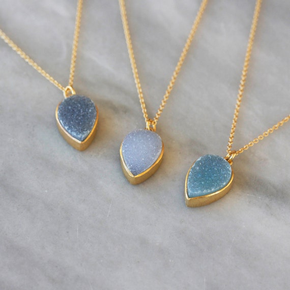 Druzy Teardrop Necklace Gold Pendant Your Choice Colorful