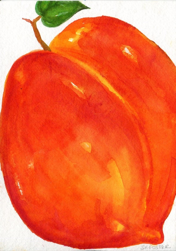 Peach Watercolor Painting original Fruit art peaches
