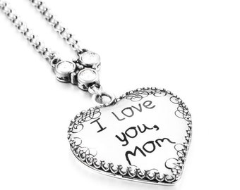 Child's Writing, Heart Pendant, Signature, Kids Handwriting, Grandchildren Handwriting, Personalized Writing, Handwriting Charm