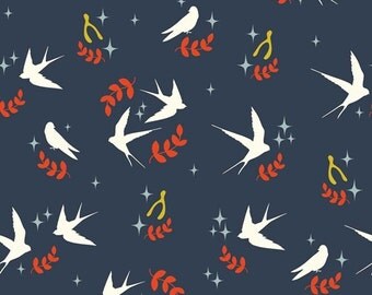 Birch Tall Tales Swallows Dusk Organic Cotton Fabric